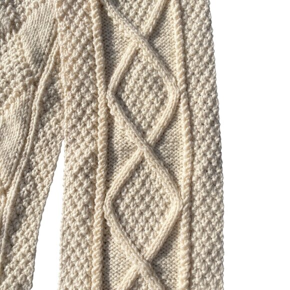 Vintage John Molloy Ireland Cable Knit Wool Scarf Ivory Aran Fringe Fisherman - Picture 5 of 11